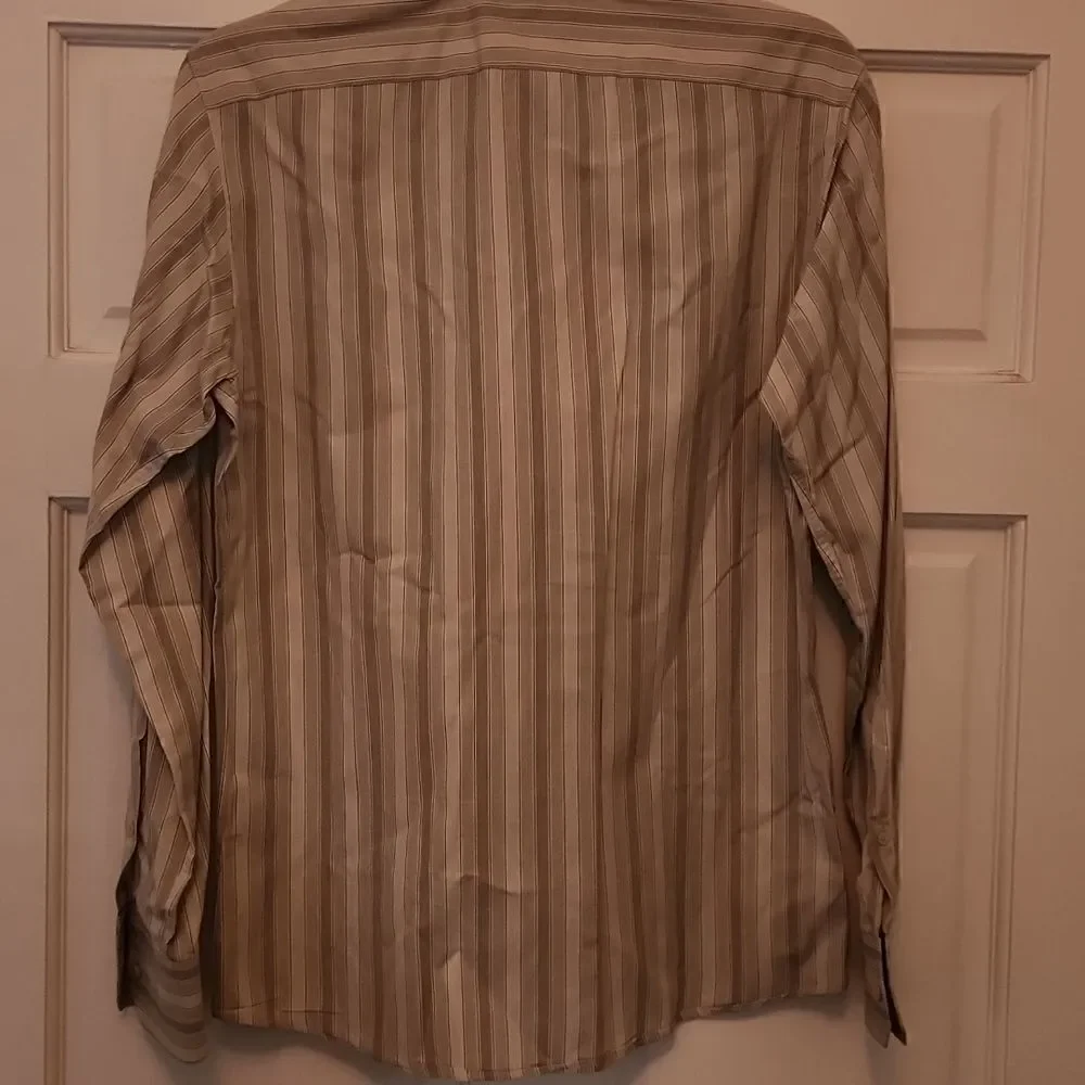 GUCCI Medium Tan and white long sleeve Stripe Dress Shirt